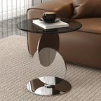 Table d'appoint moderne ronde avec plateau en verre et pied en acier inoxydable