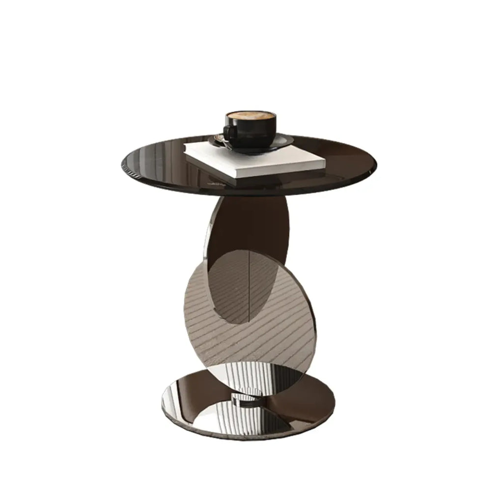 Table d'appoint moderne ronde avec plateau en verre et pied en acier inoxydable