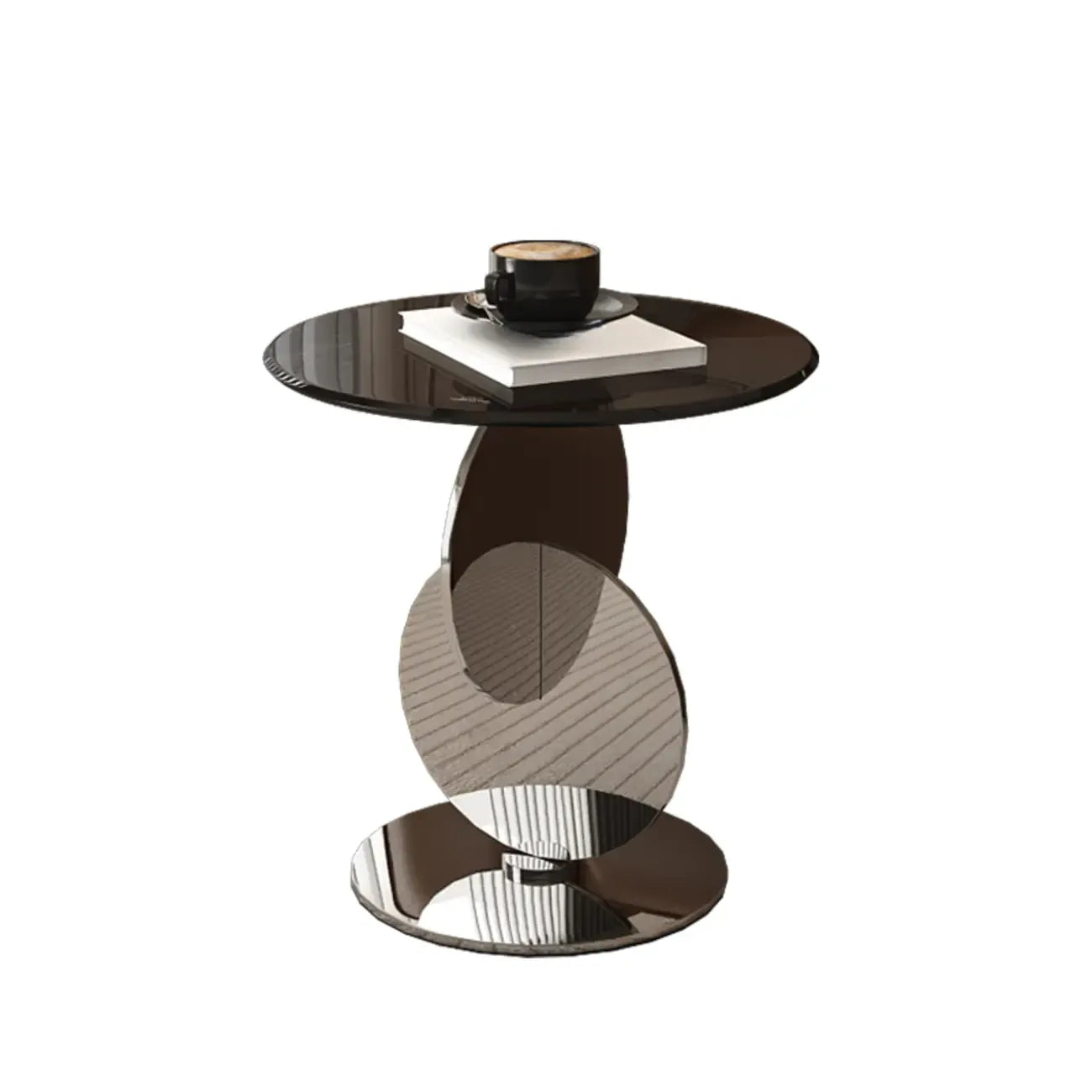 Table d'appoint moderne ronde avec plateau en verre et pied en acier inoxydable