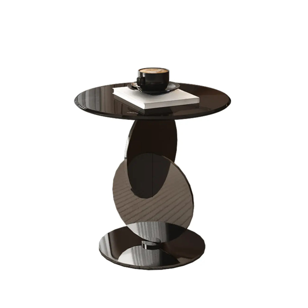 Table d'appoint moderne ronde avec plateau en verre et pied en acier inoxydable