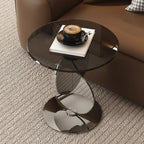 Table d'appoint moderne ronde avec plateau en verre et pied en acier inoxydable