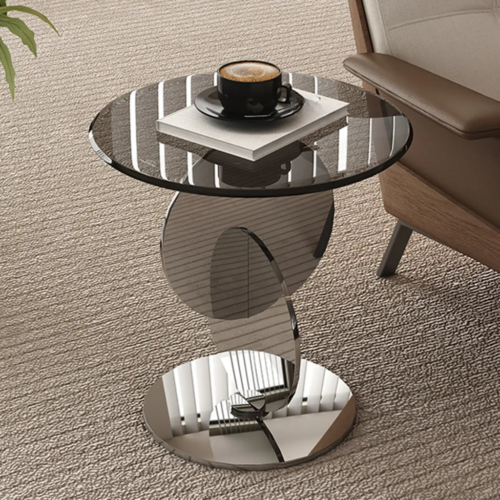 Table d'appoint moderne ronde avec plateau en verre et pied en acier inoxydable