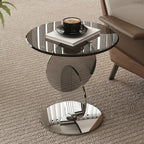 Table d'appoint moderne ronde avec plateau en verre et pied en acier inoxydable