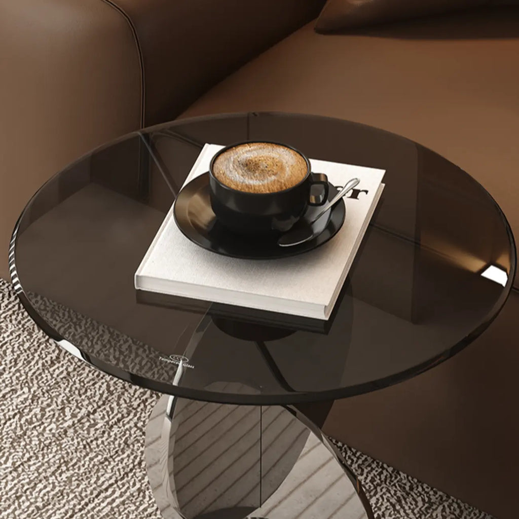 Table d'appoint moderne ronde avec plateau en verre et pied en acier inoxydable