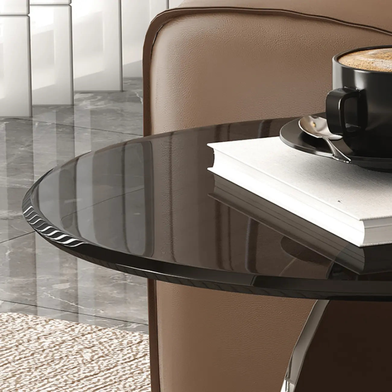 Table d'appoint moderne ronde avec plateau en verre et pied en acier inoxydable
