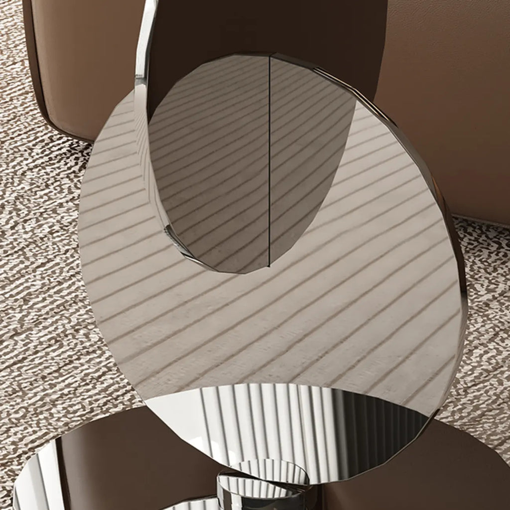 Table d'appoint moderne ronde avec plateau en verre et pied en acier inoxydable