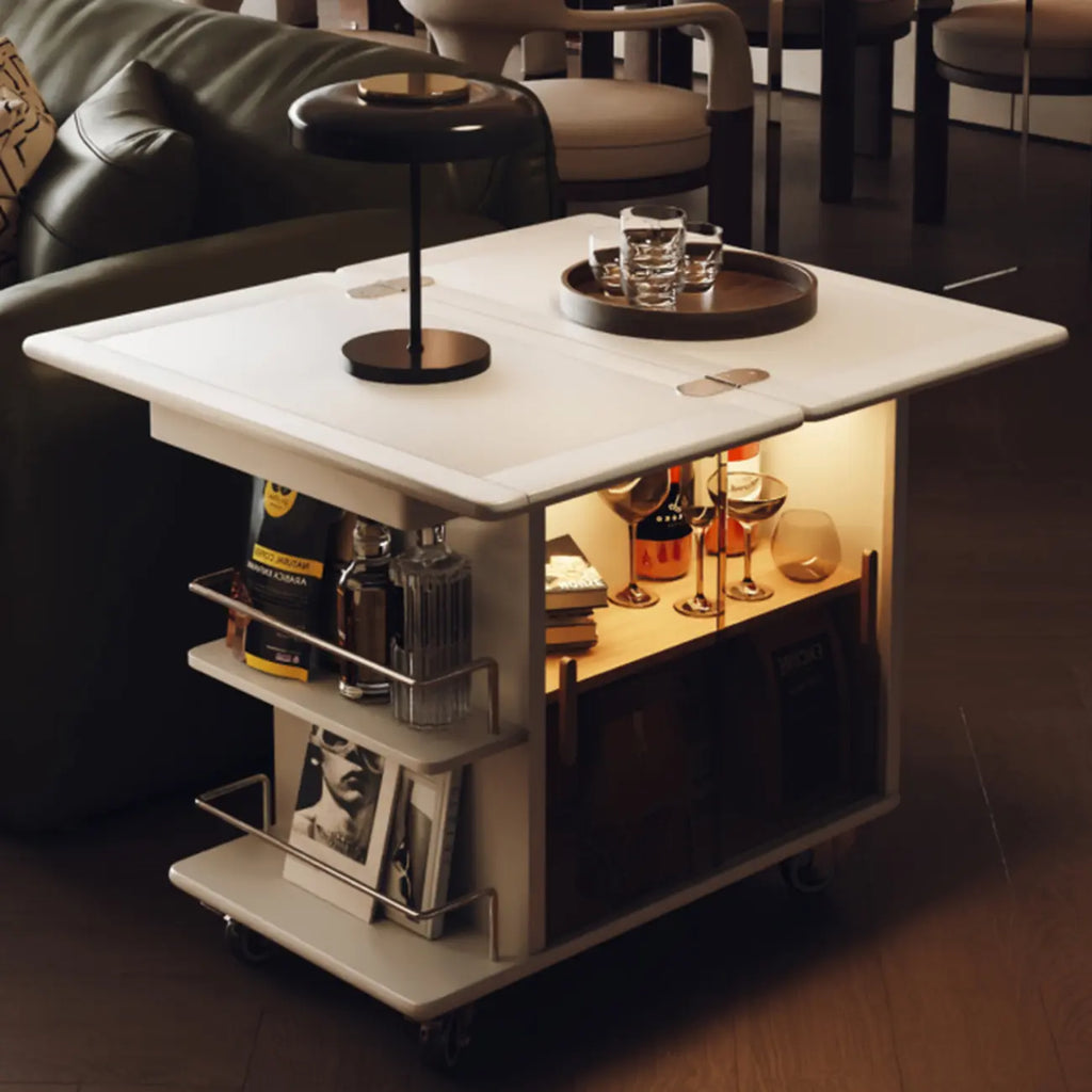 Table d'appoint élégante blanche multifonctionnelle en bois à roulettes