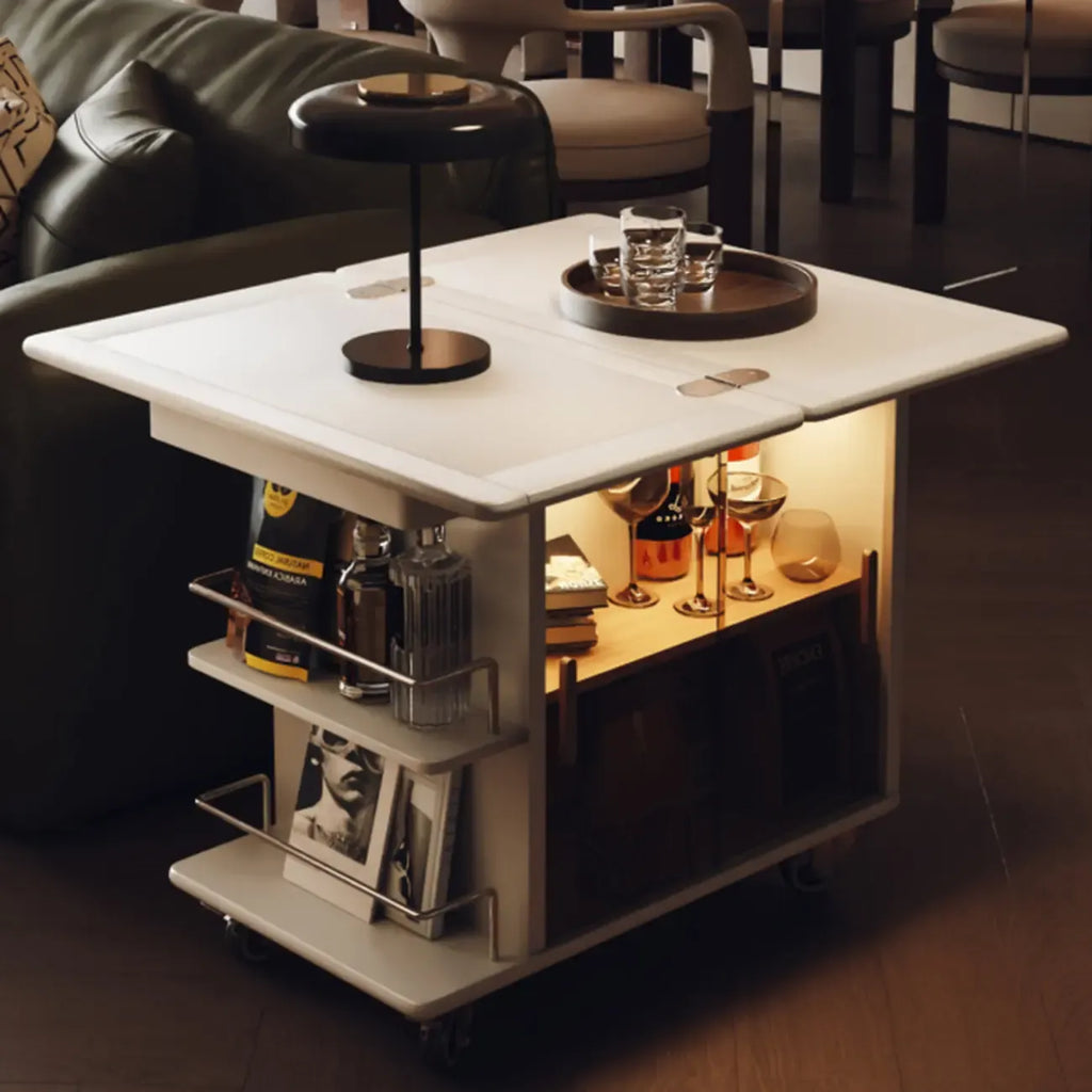 Table d'appoint élégante blanche multifonctionnelle en bois à roulettes
