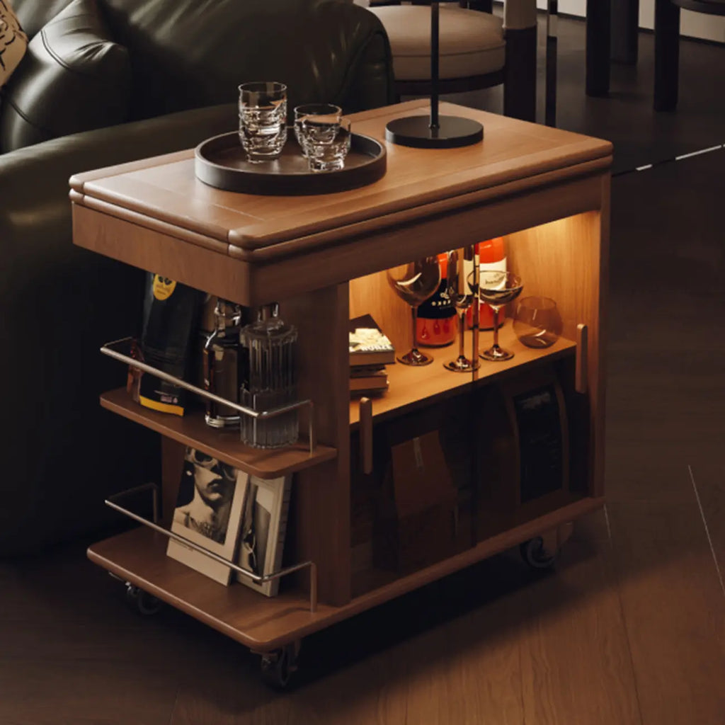 Table d'appoint élégante blanche multifonctionnelle en bois à roulettes