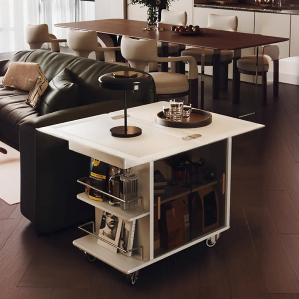Table d'appoint élégante blanche multifonctionnelle en bois à roulettes
