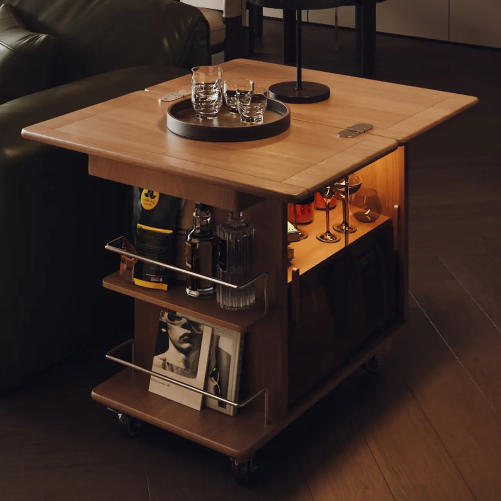 Table d'appoint élégante blanche multifonctionnelle en bois à roulettes