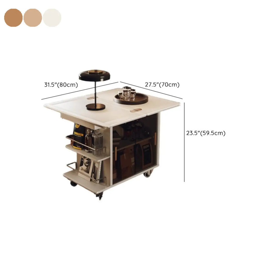 Table d'appoint élégante blanche multifonctionnelle en bois à roulettes