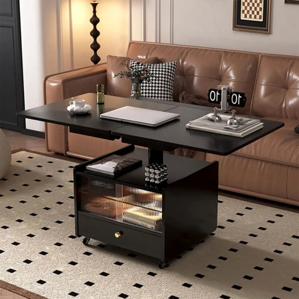 Tavolino da caffè rotante moderno regolabile in legno color noce
