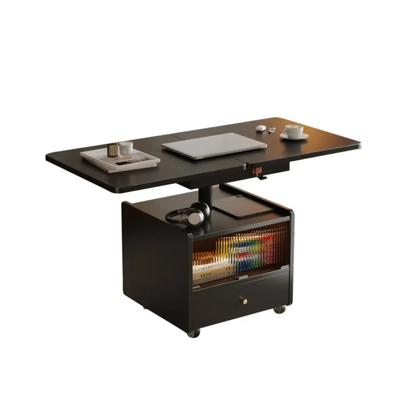 Tavolino da caffè rotante moderno regolabile in legno color noce