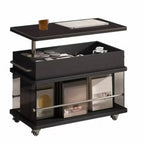 Table basse roulante noire avec plateau relevable et rangement pour salon