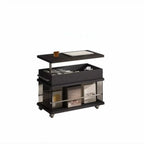 Table basse roulante noire avec plateau relevable et rangement pour salon