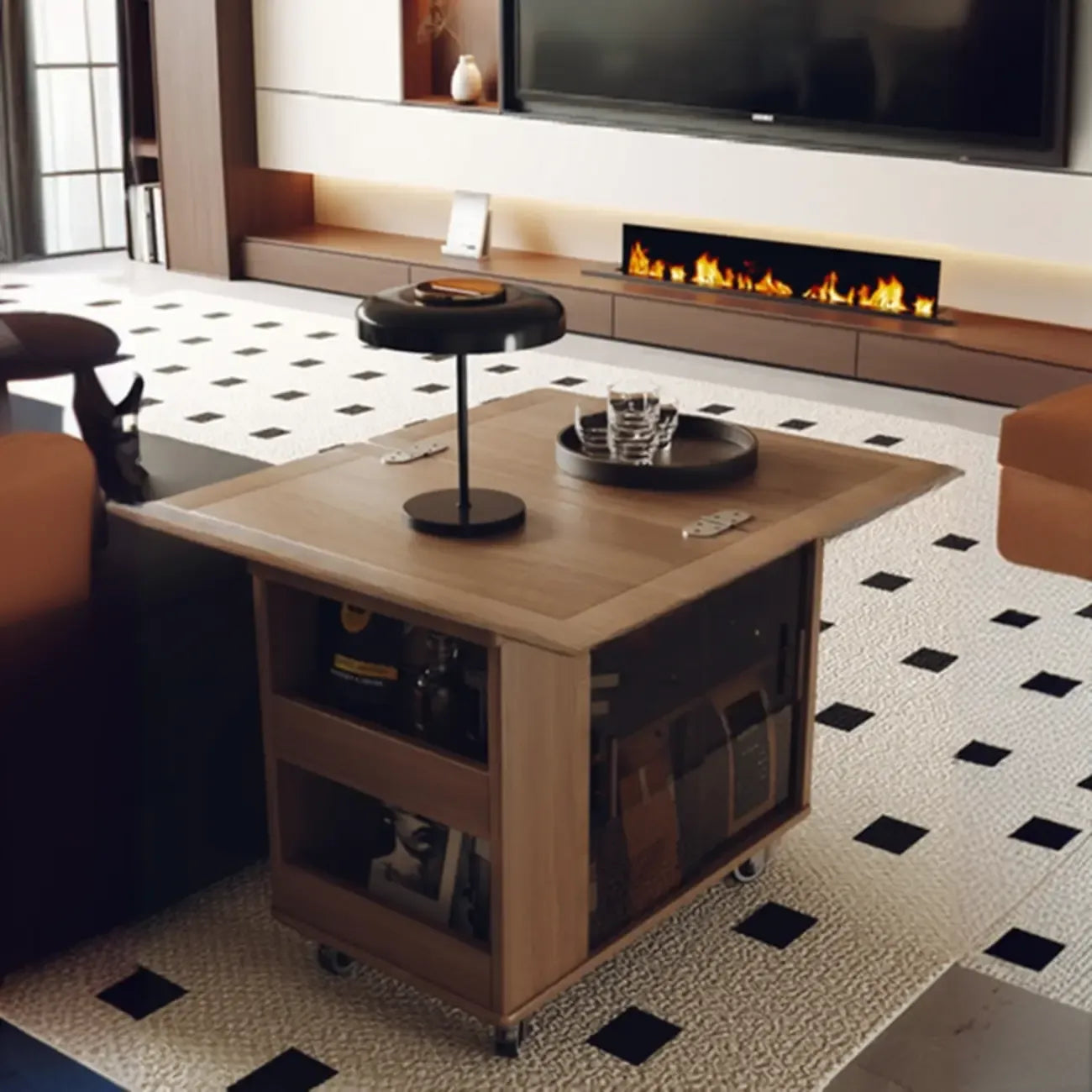 Table d'appoint mobile moderne pliante en bois avec roulettes