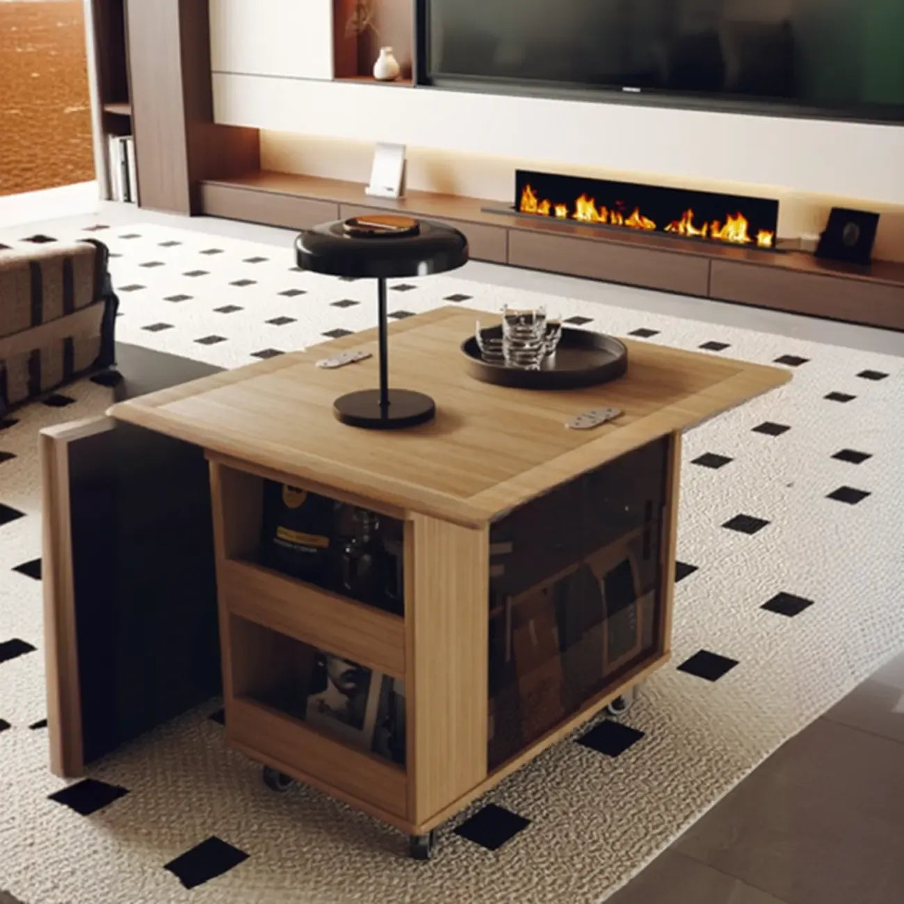 Table d'appoint mobile moderne pliante en bois avec roulettes