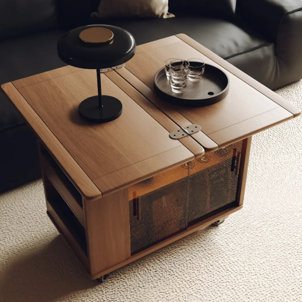 Table d'appoint mobile moderne pliante en bois avec roulettes