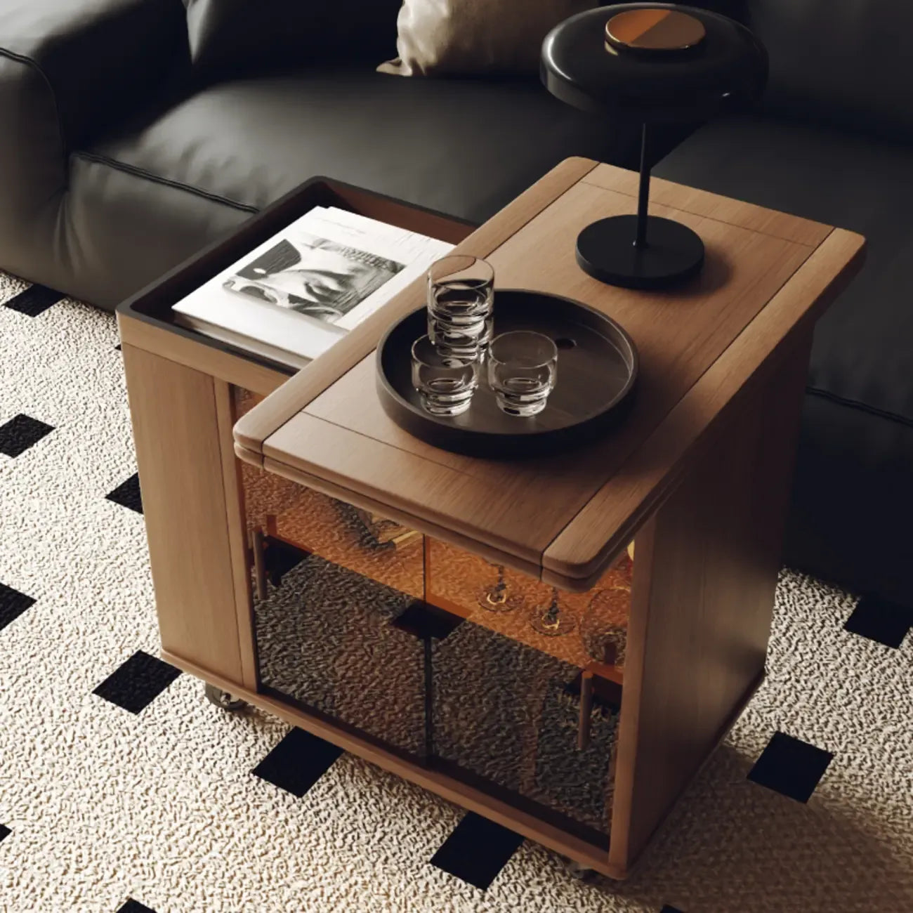 Table d'appoint mobile moderne pliante en bois avec roulettes