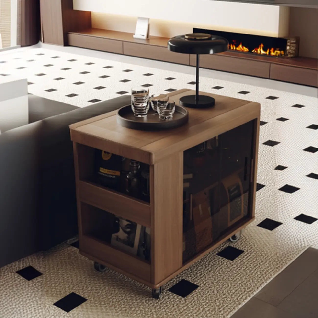 Table d'appoint mobile moderne pliante en bois avec roulettes