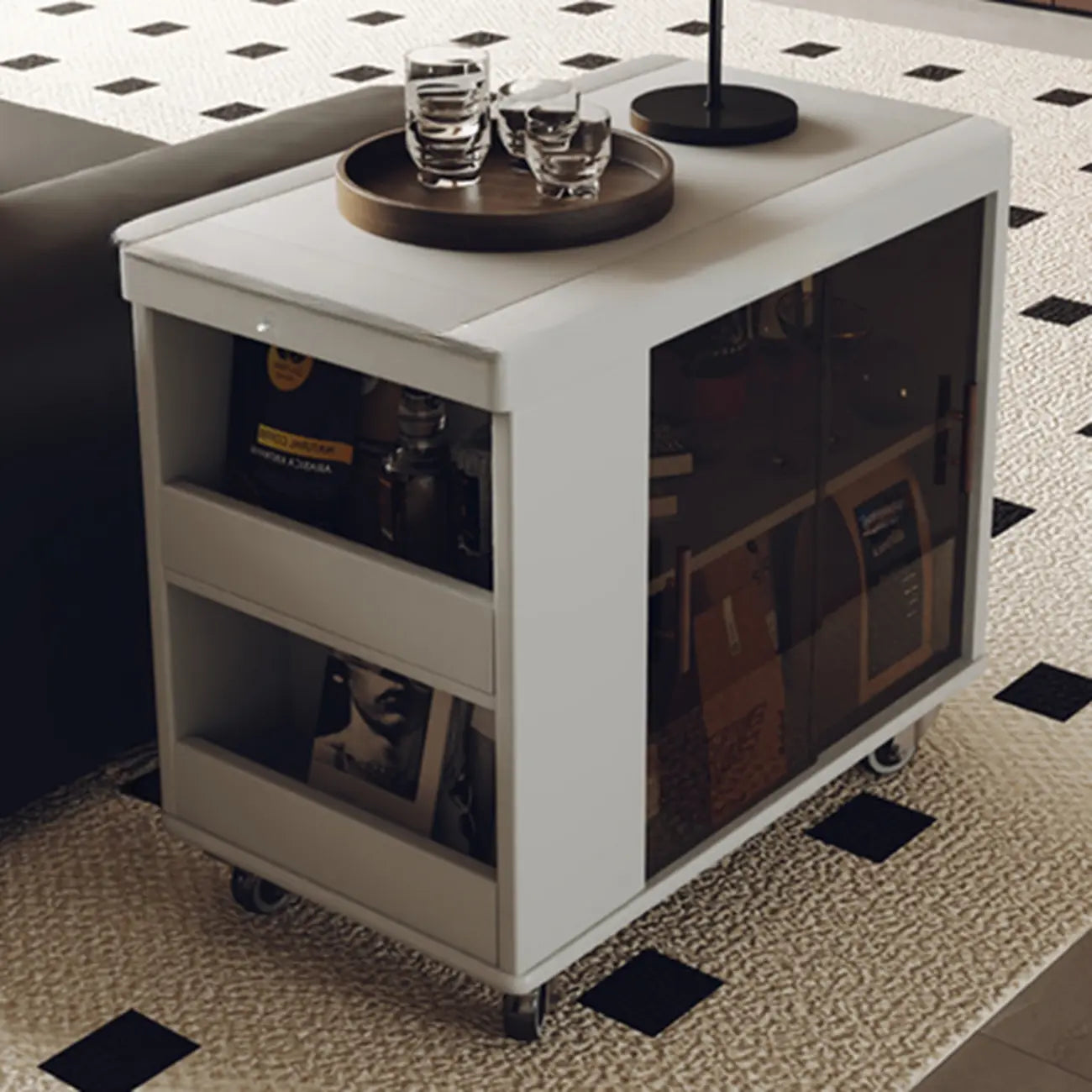 Table d'appoint mobile moderne pliante en bois avec roulettes