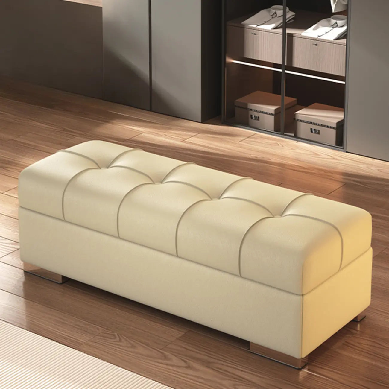 Banc de chambre moderne en cuir rembourré avec rangement
