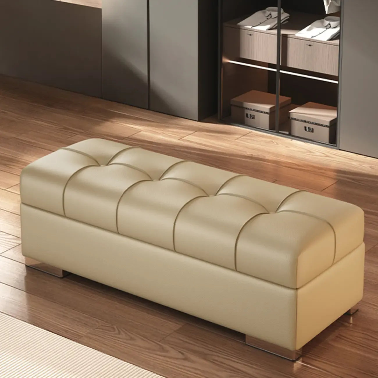 Banc de chambre moderne en cuir rembourré avec rangement