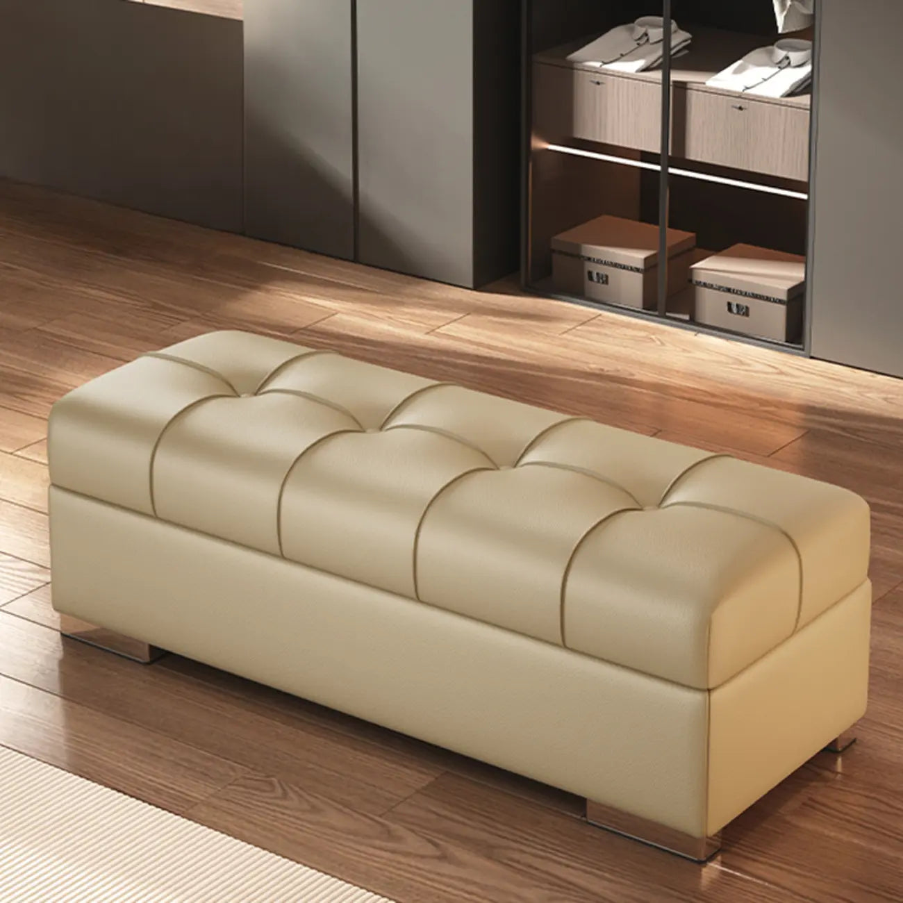 Banc de chambre moderne en cuir rembourré avec rangement