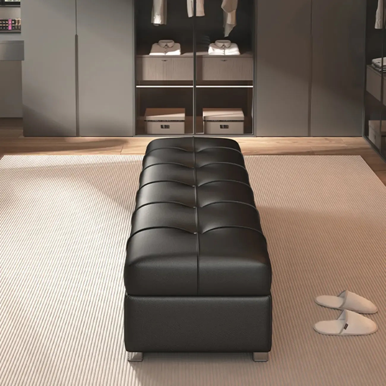 Banc de chambre moderne en cuir rembourré avec rangement