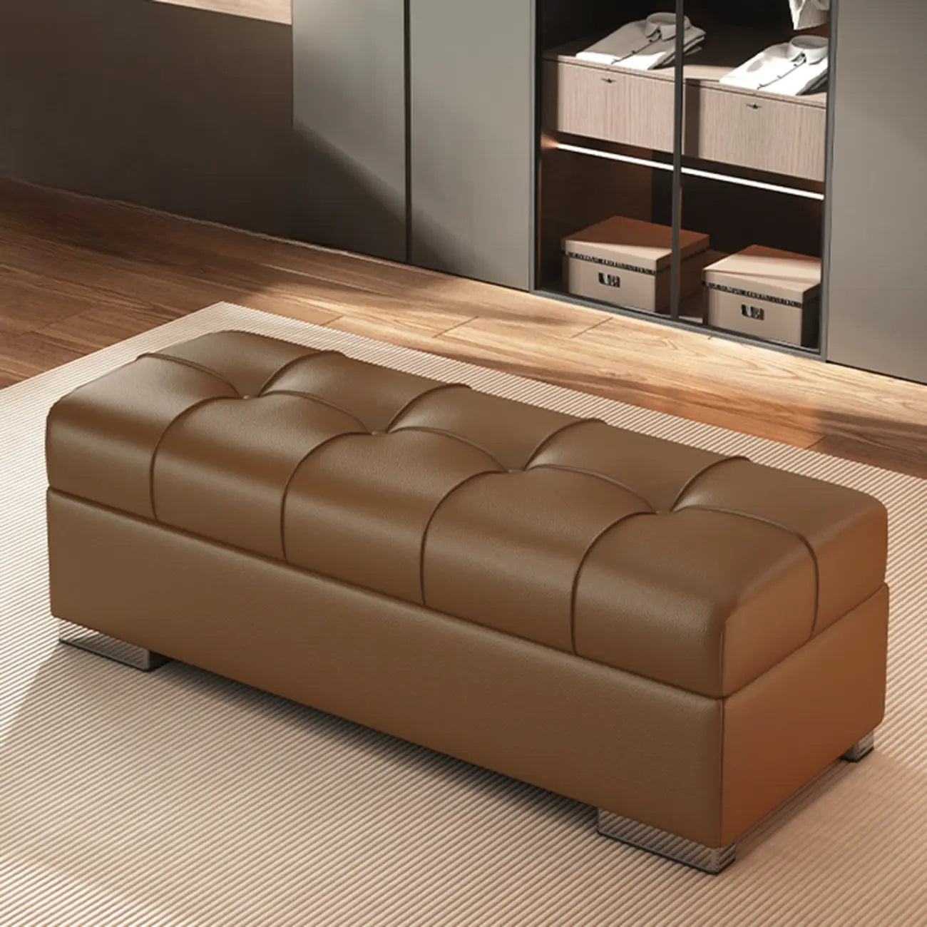 Banc de chambre moderne en cuir rembourré avec rangement