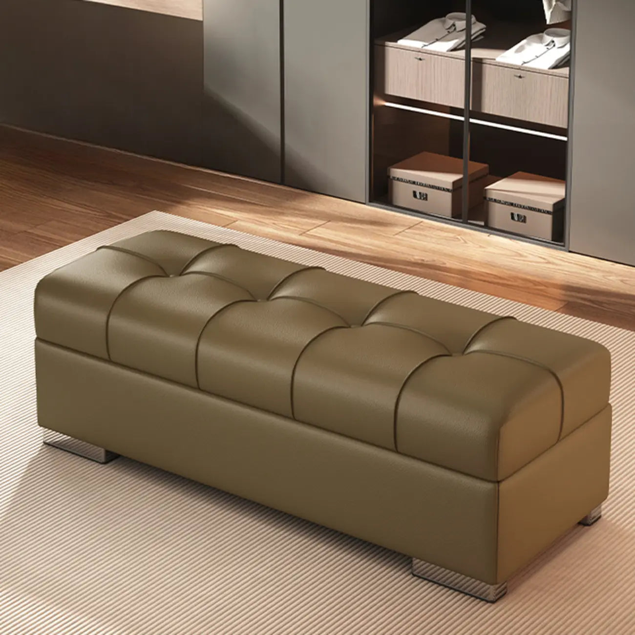 Banc de chambre moderne en cuir rembourré avec rangement