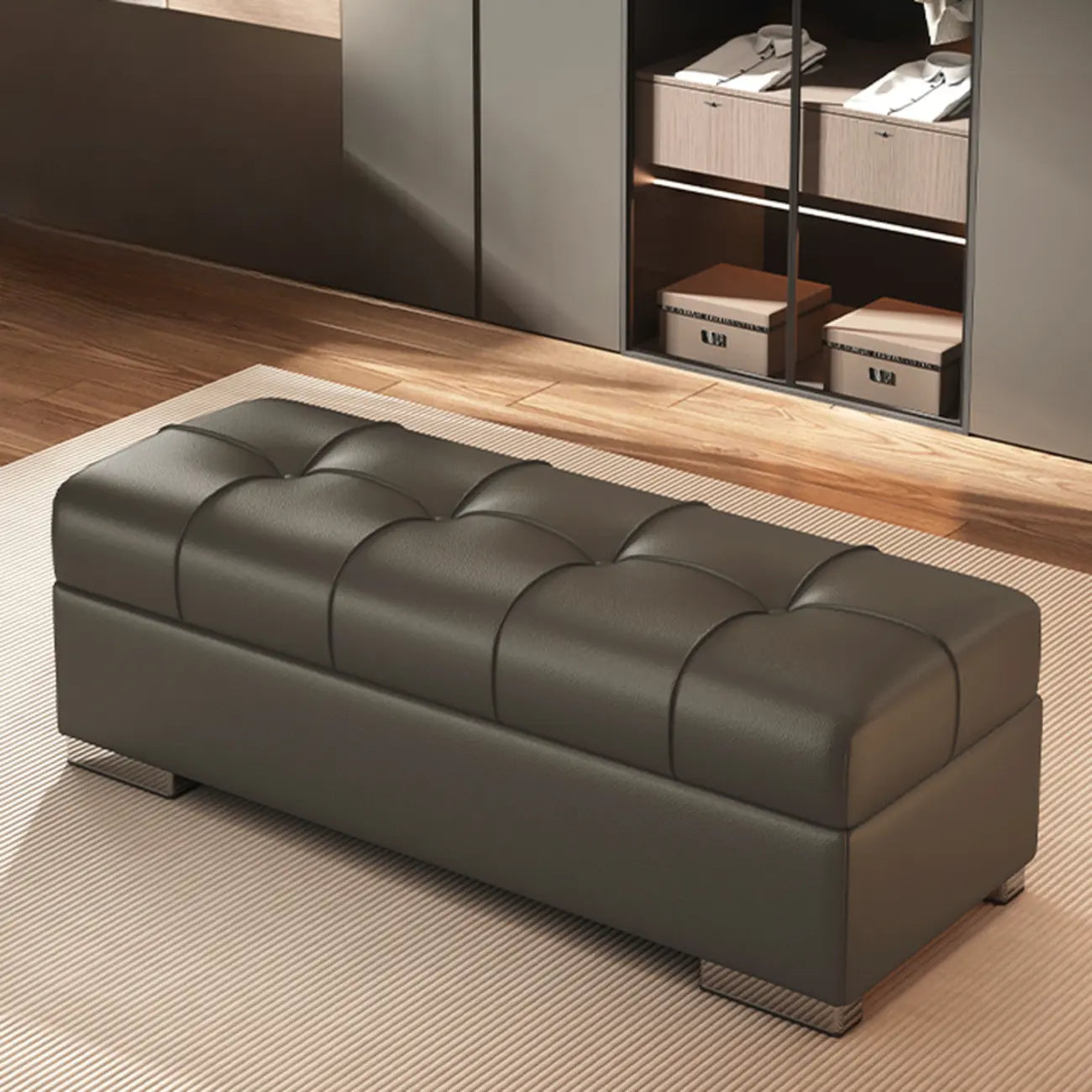 Banc de chambre moderne en cuir rembourré avec rangement