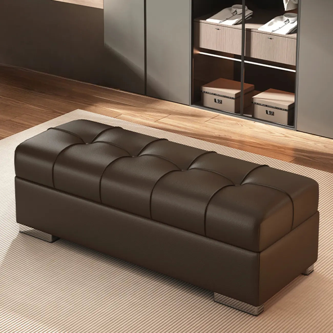 Banc de chambre moderne en cuir rembourré avec rangement