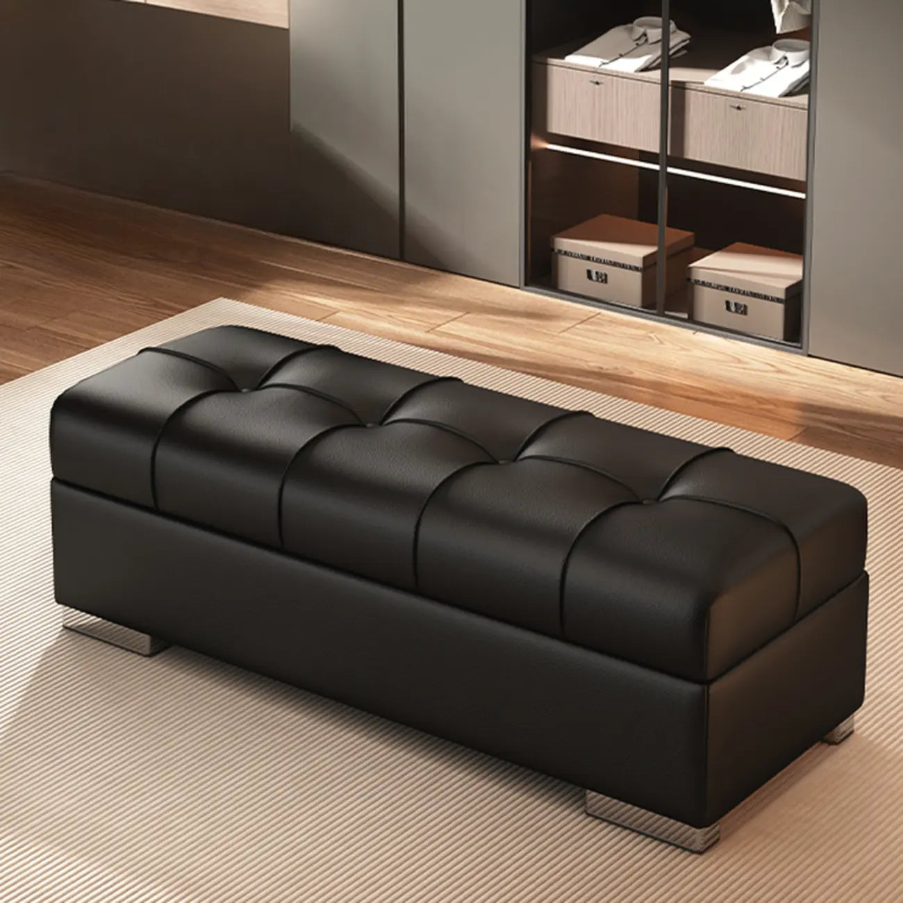 Banc de chambre moderne en cuir rembourré avec rangement