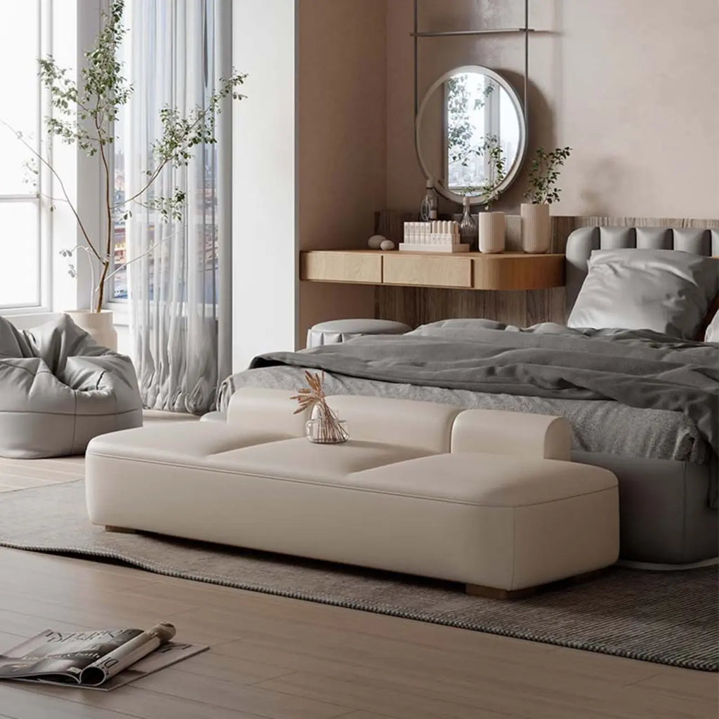 Banc de chambre long moderne capitonné en cuir