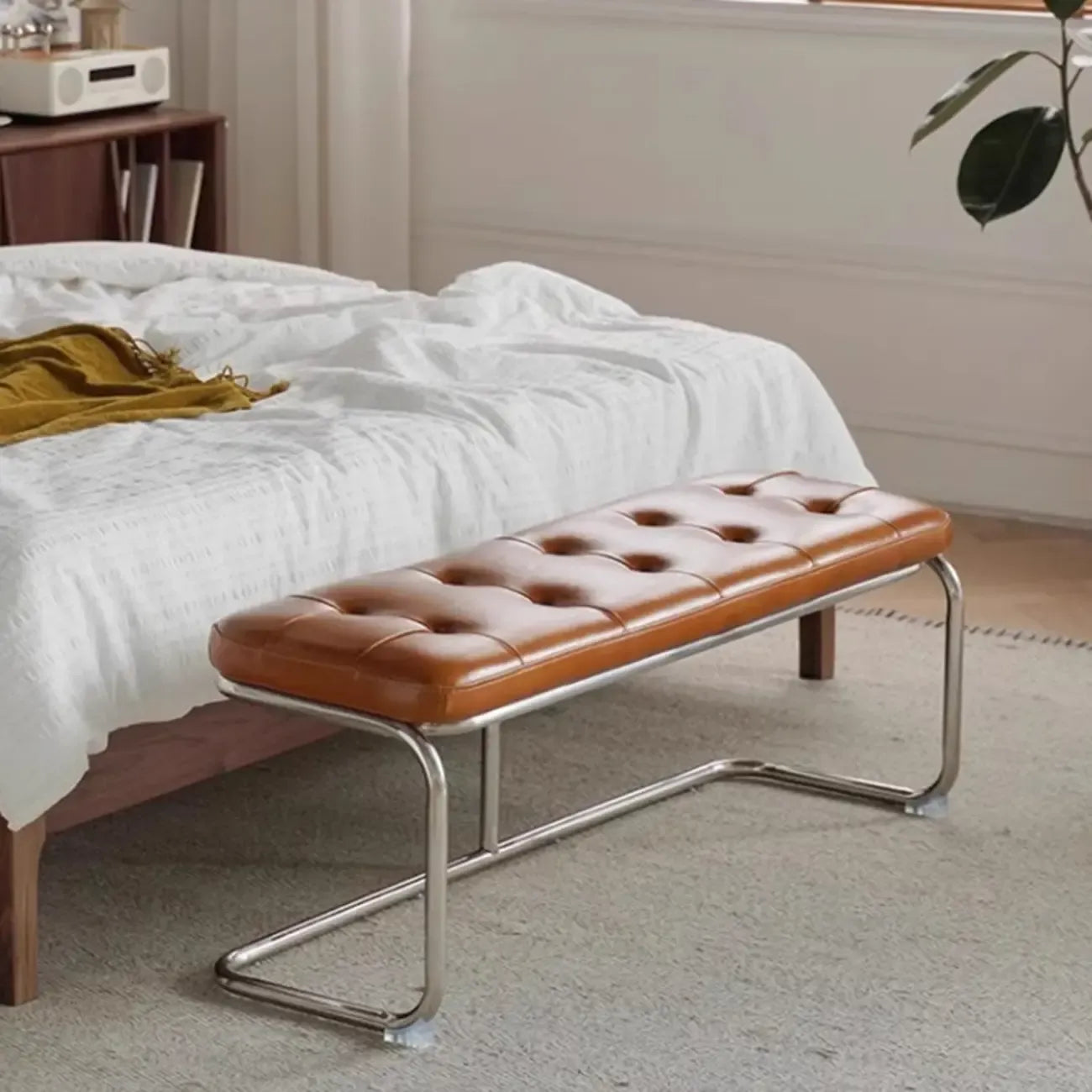 Banc de chambre rectangulaire moderne en cuir rembourré