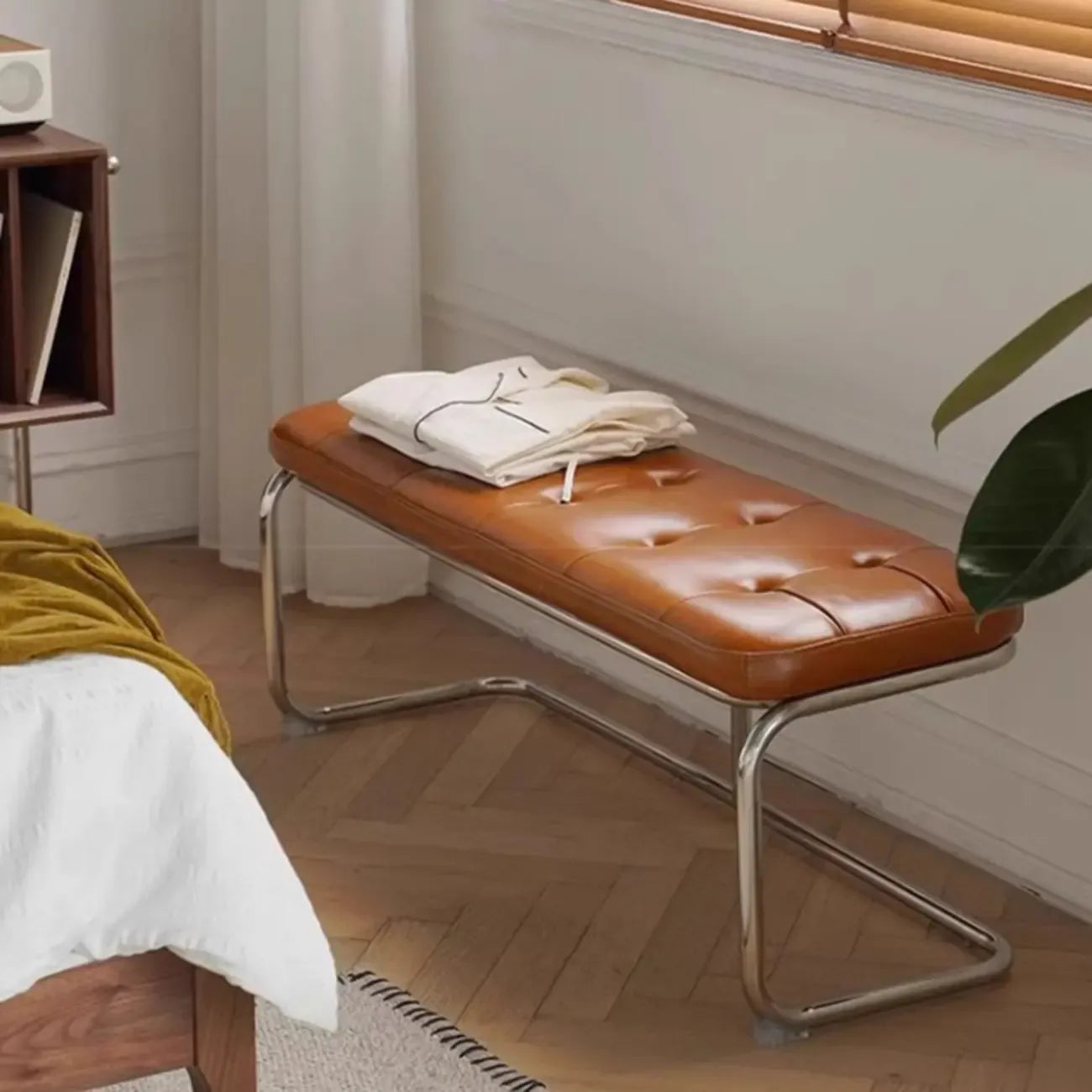 Banc de chambre rectangulaire moderne en cuir rembourré
