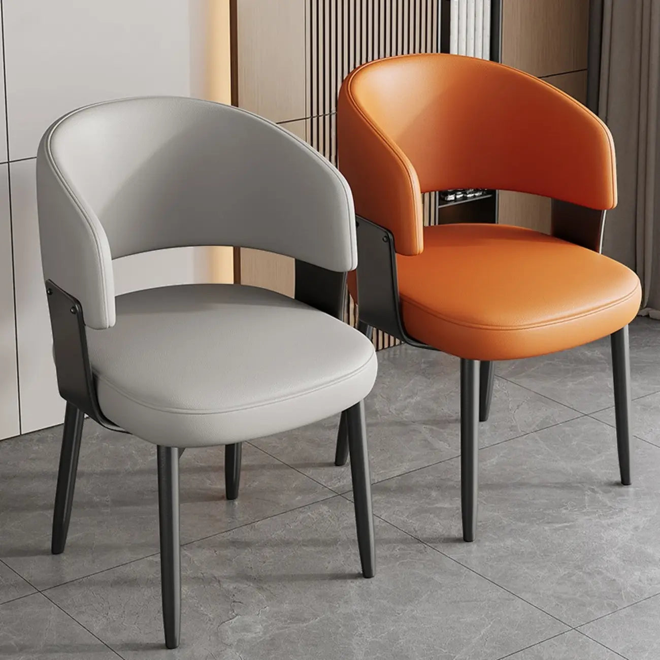 Chaise de salle à manger moderne et glamour en cuir rembourrée