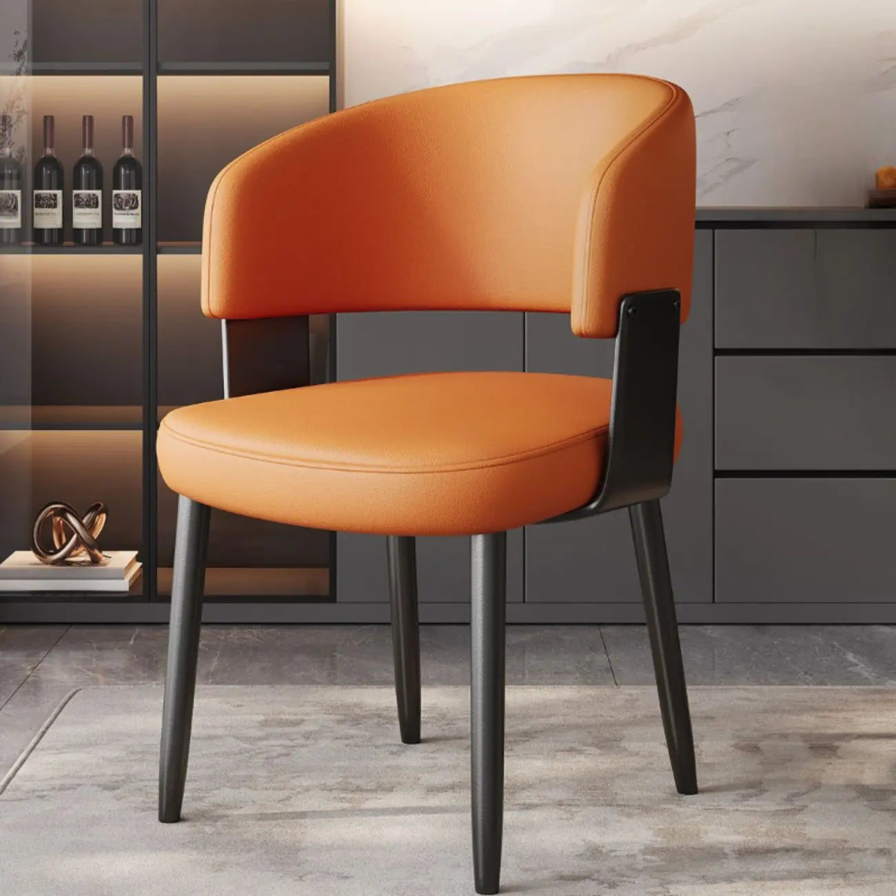 Chaise de salle à manger moderne et glamour en cuir rembourrée