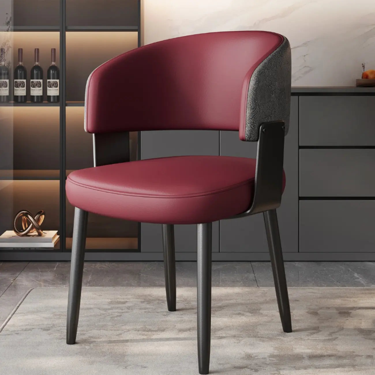 Chaise de salle à manger moderne et glamour en cuir rembourrée