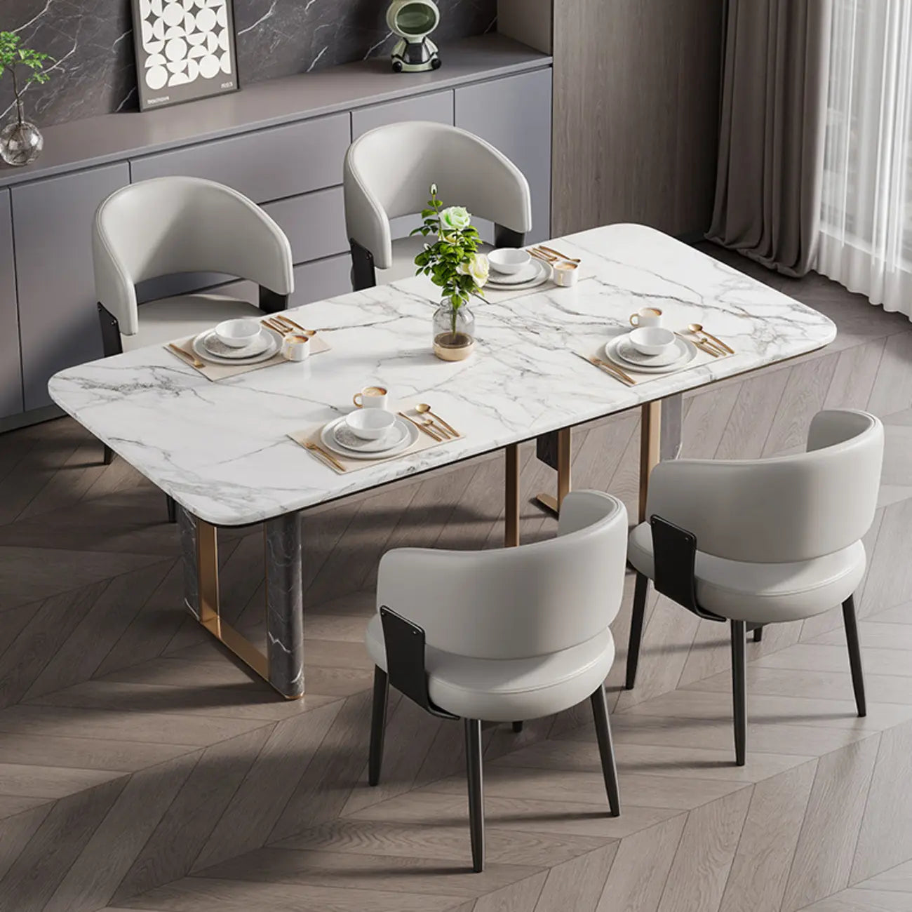 Chaise de salle à manger moderne et glamour en cuir rembourrée