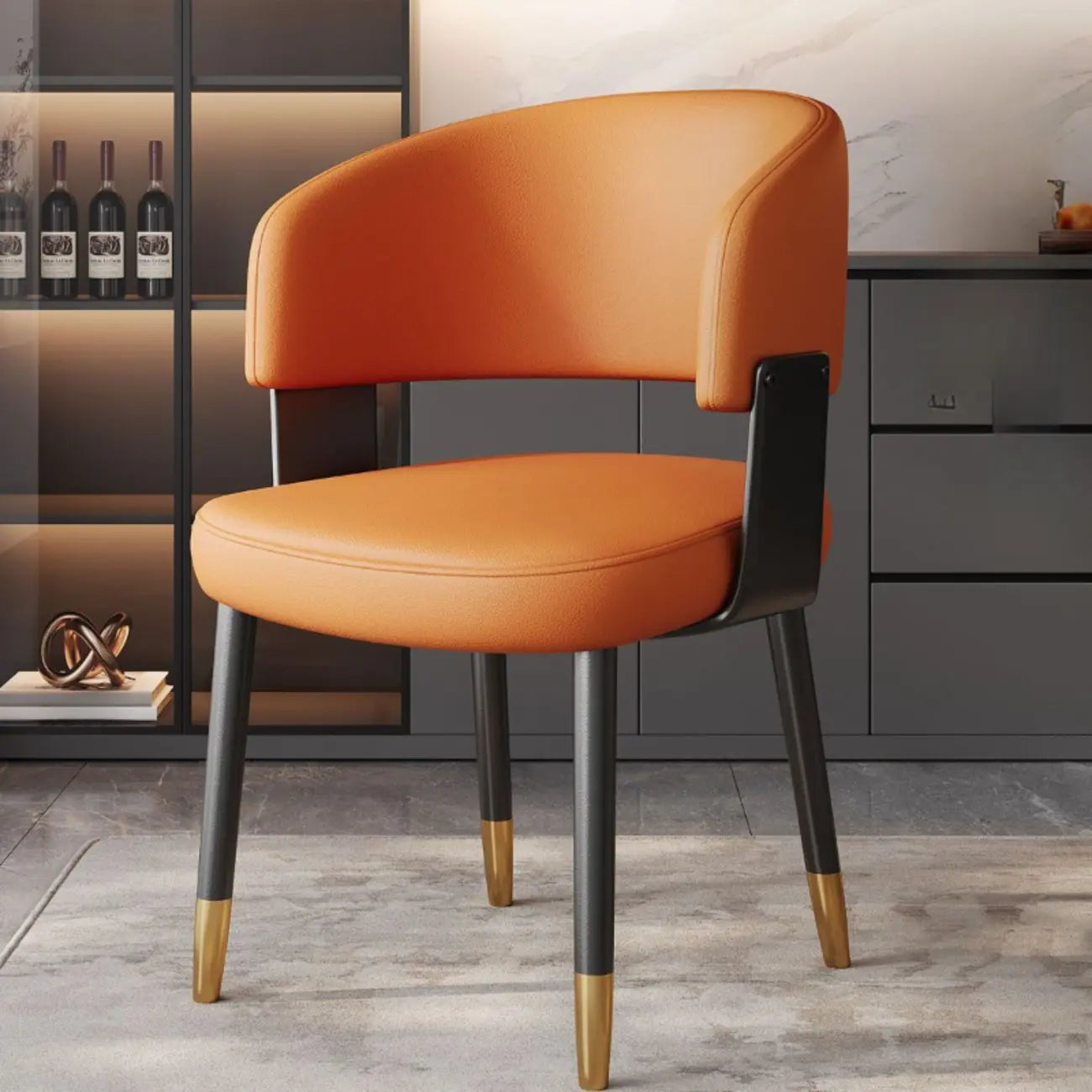 Chaise de salle à manger moderne et glamour en cuir rembourrée