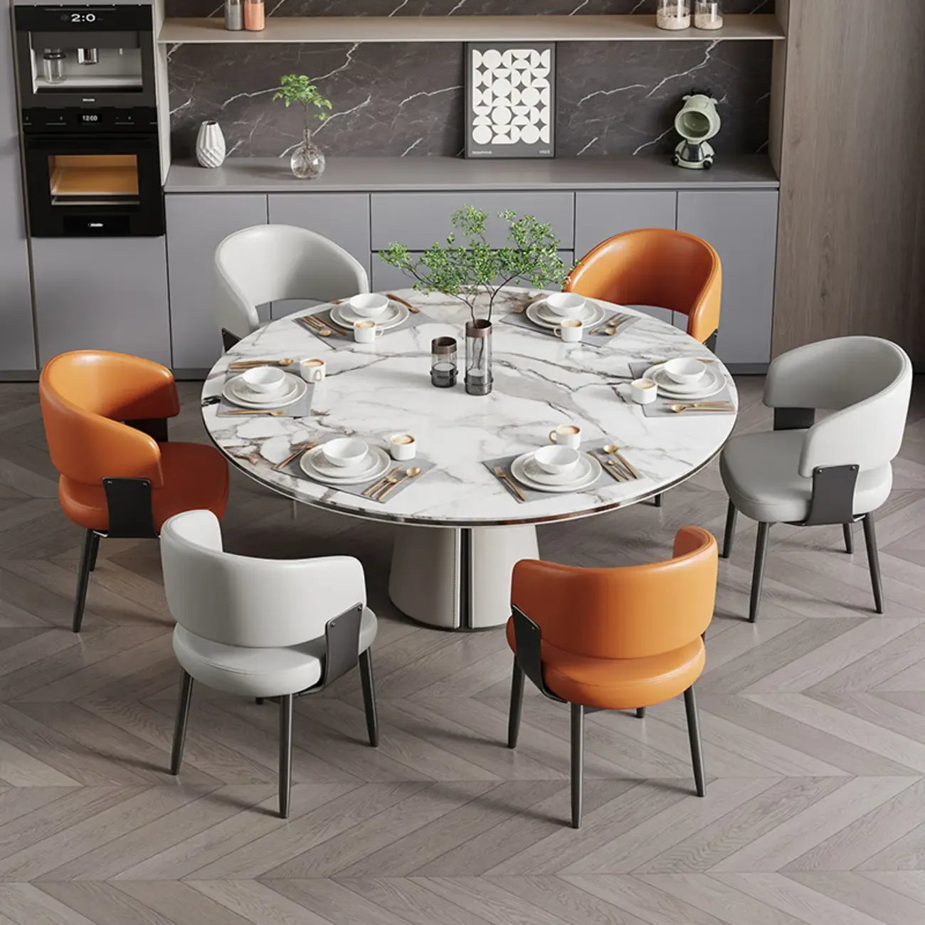 Chaise de salle à manger moderne et glamour en cuir rembourrée