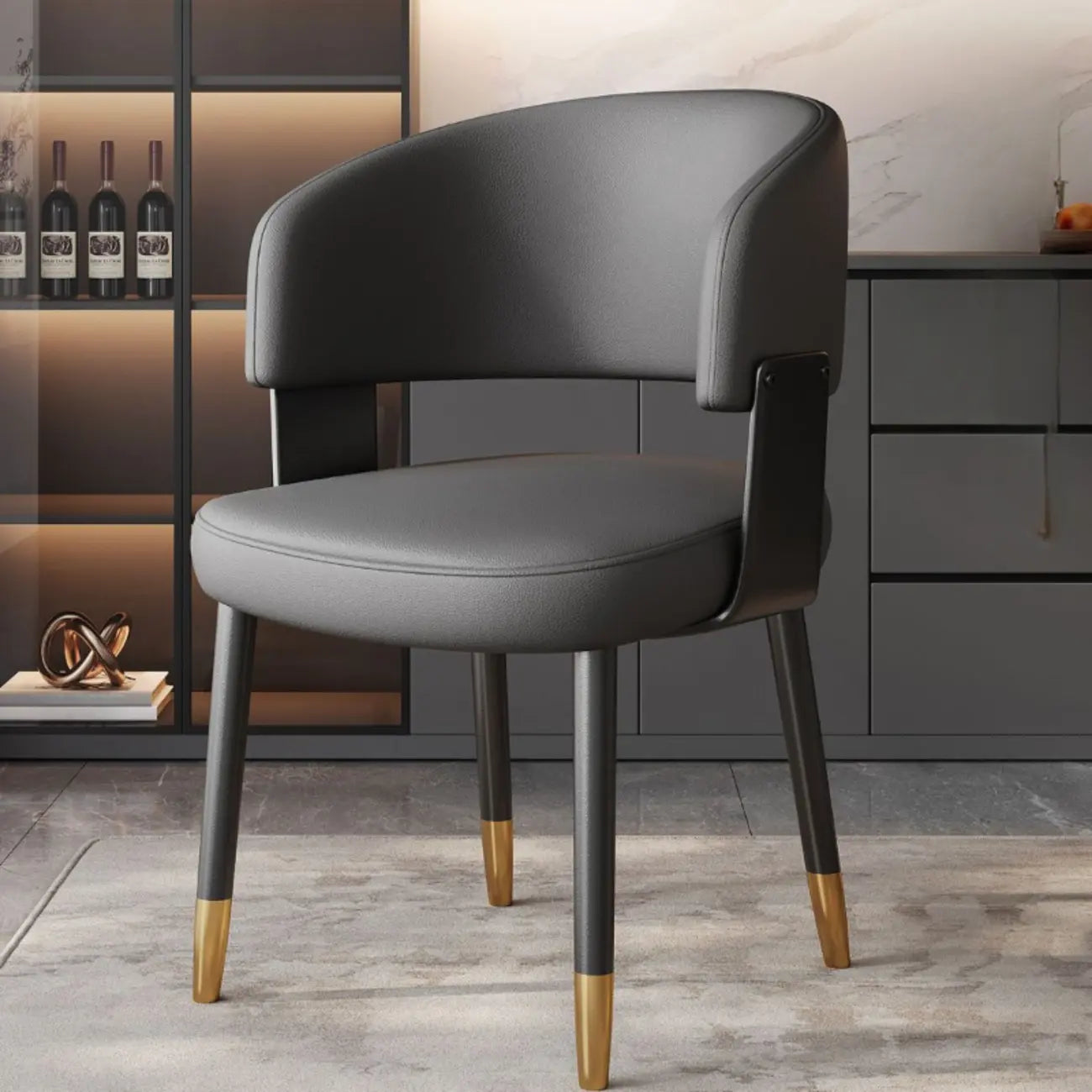 Chaise de salle à manger moderne et glamour en cuir rembourrée