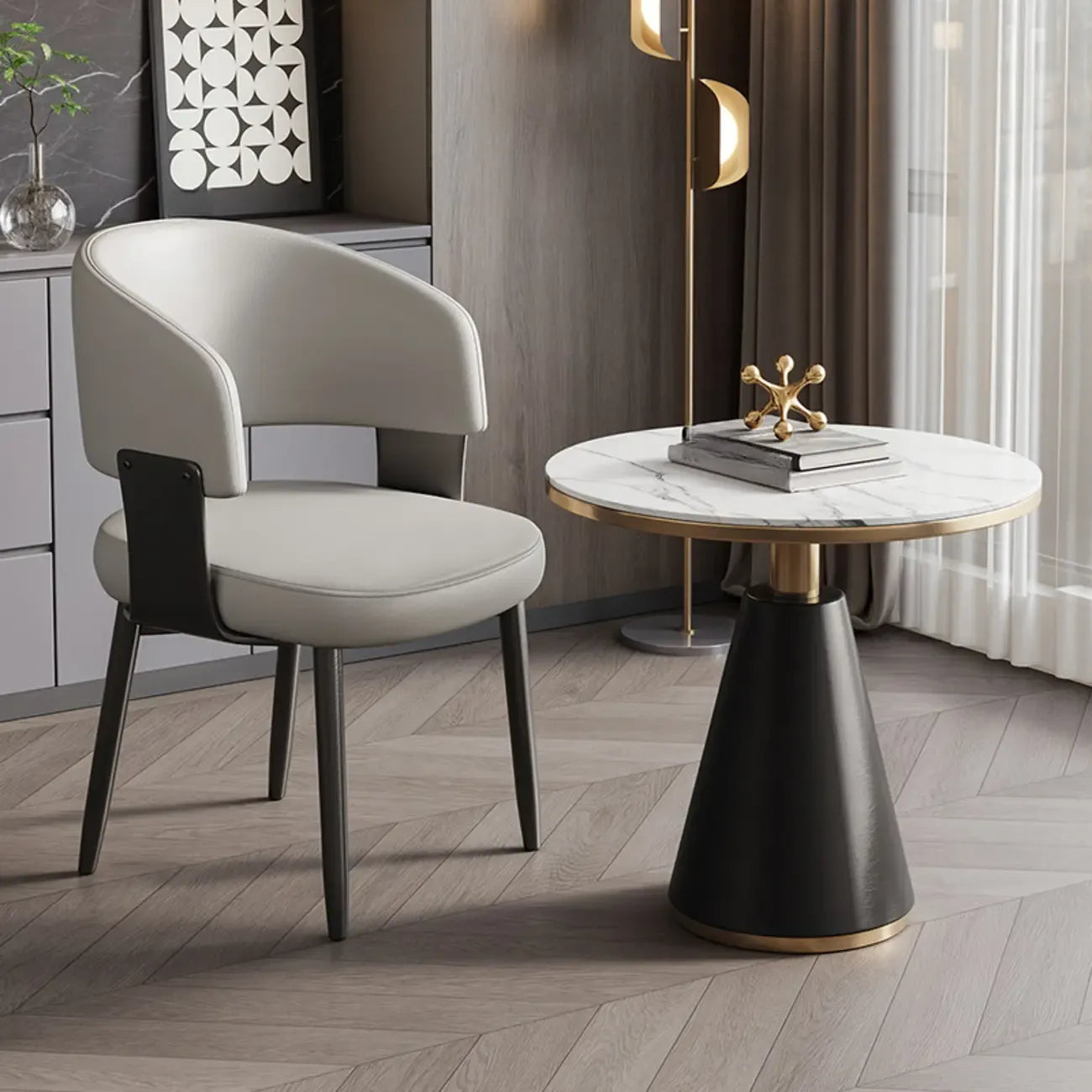 Chaise de salle à manger moderne et glamour en cuir rembourrée
