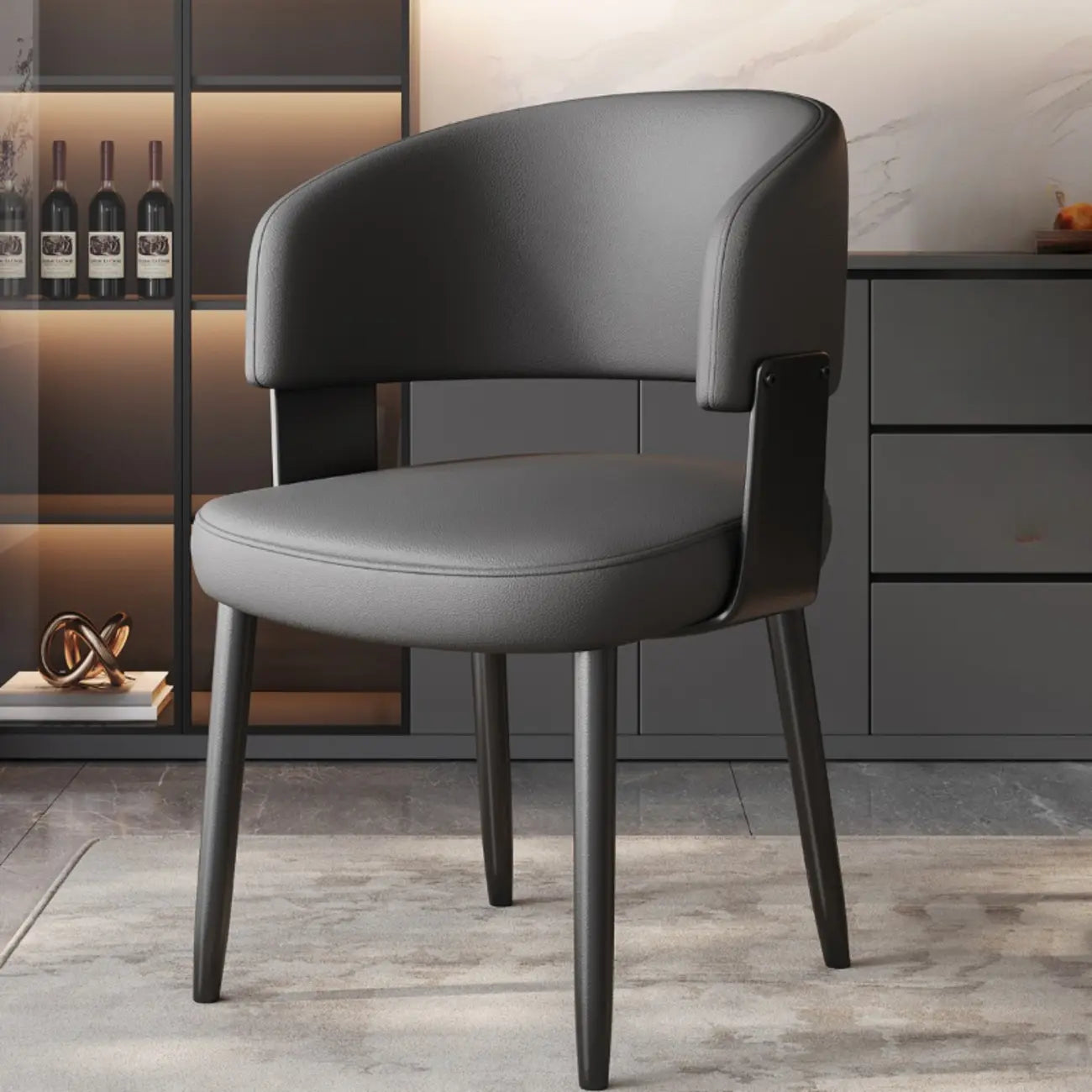 Chaise de salle à manger moderne et glamour en cuir rembourrée