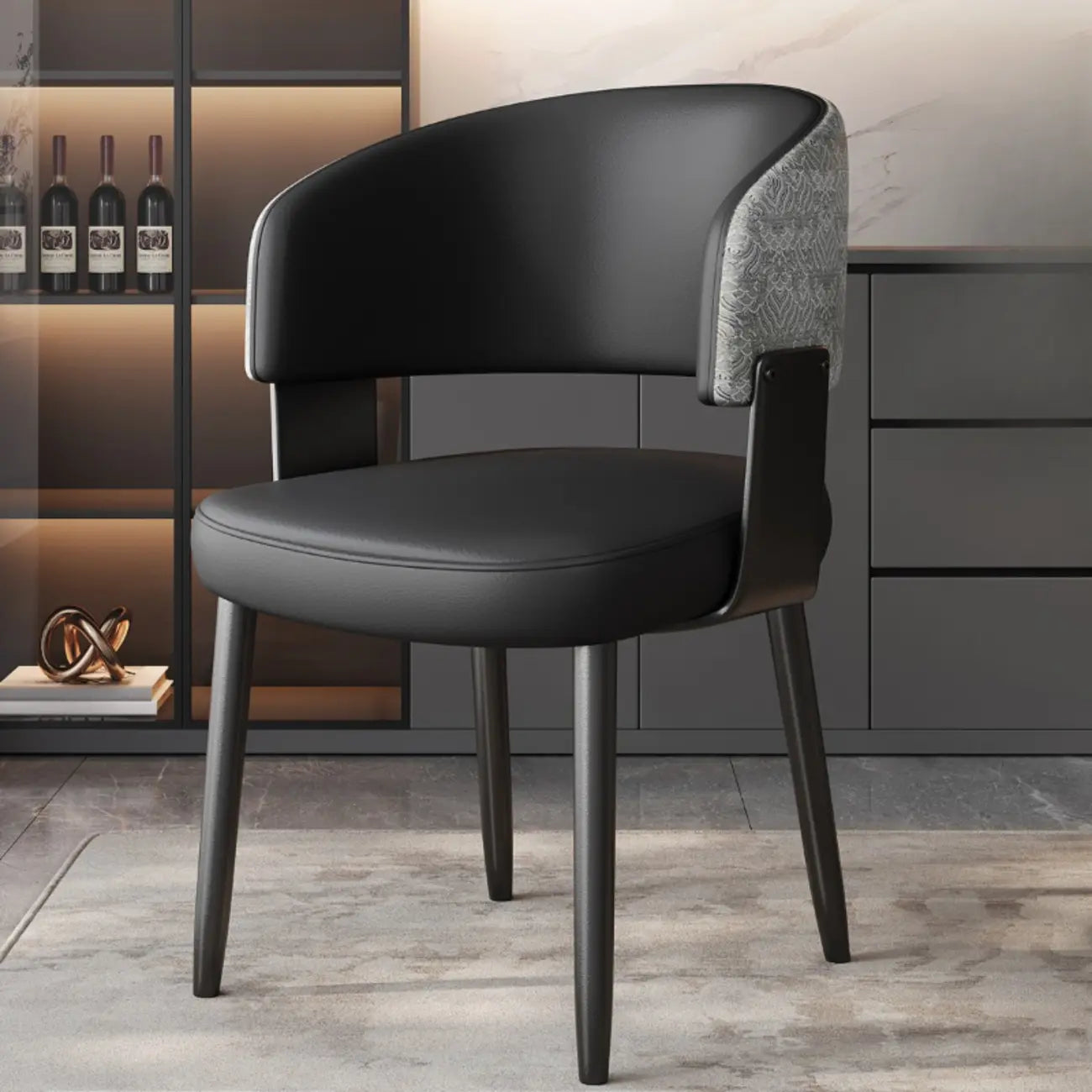 Chaise de salle à manger moderne et glamour en cuir rembourrée