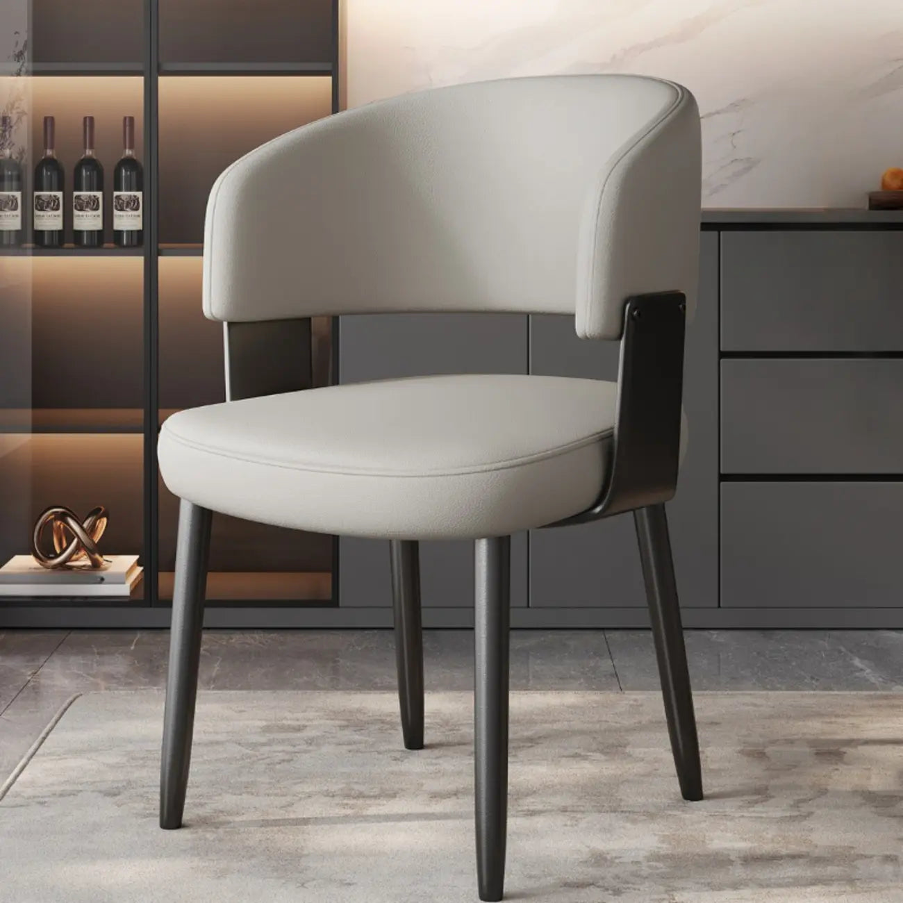 Chaise de salle à manger moderne et glamour en cuir rembourrée