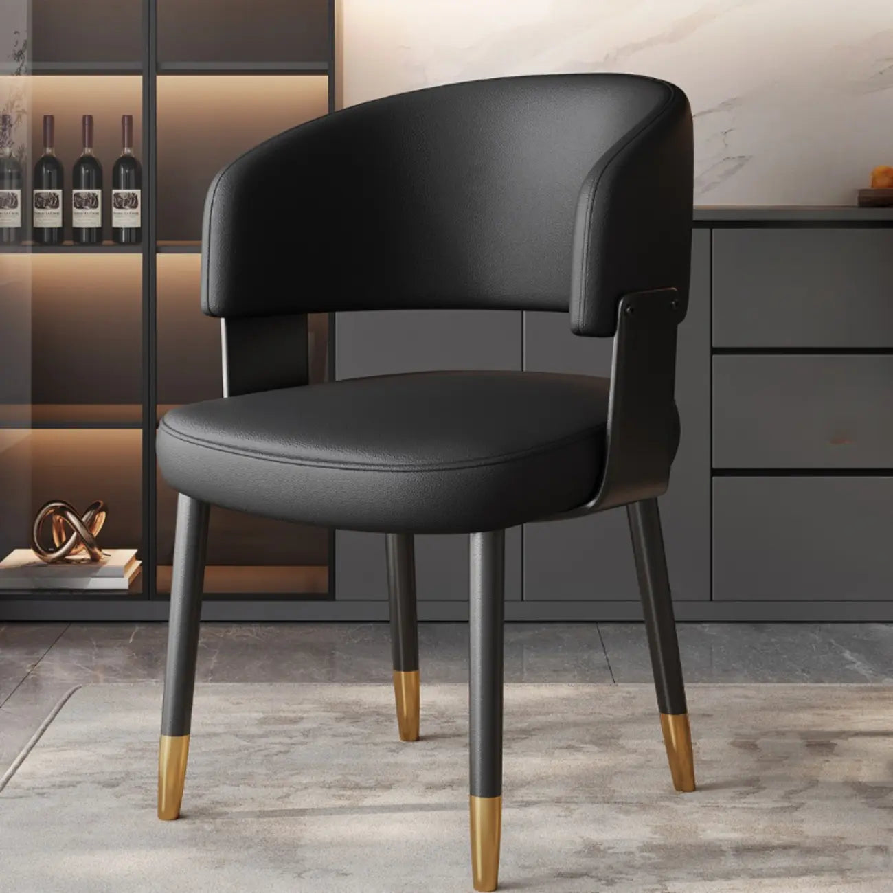 Chaise de salle à manger moderne et glamour en cuir rembourrée